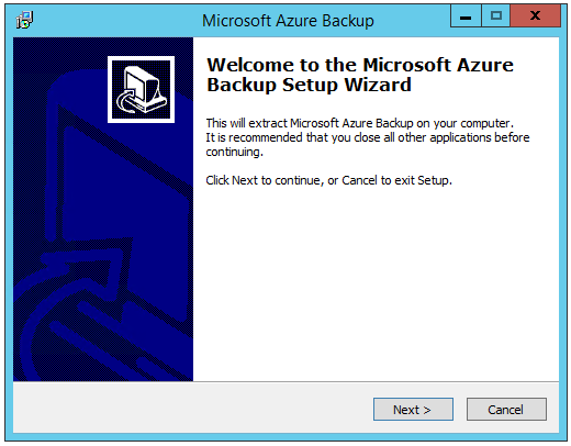 azure recovery services setup wizard start