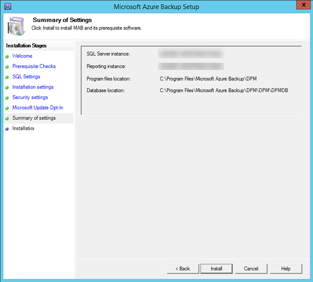 azure recovery services install summary