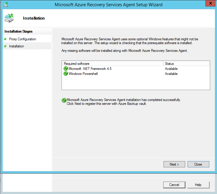 azure recovery services install optional windows features