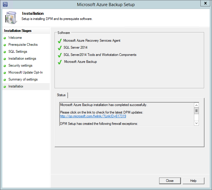 azure recovery services azure backup server installed